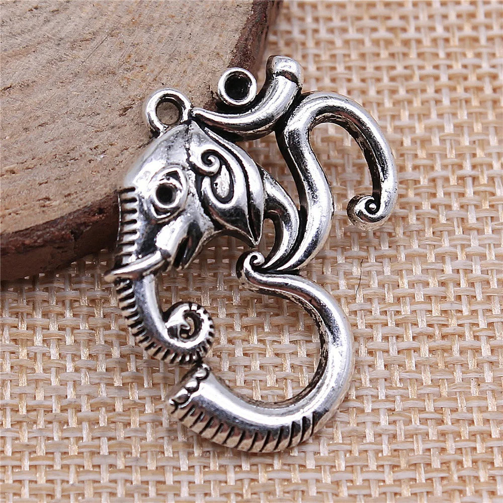 28x34mm 3.9g Antique Silver Zinc Alloy Elephant OM Symbol Charm Pendant for DIY Necklace Jewelry
