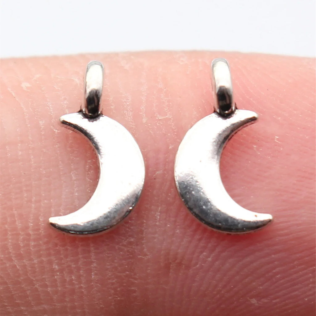 10x5.6mm 0.27g Antique Silver Zinc Alloy Moon Charm Pendant for DIY Necklace Earring Bracelet Making