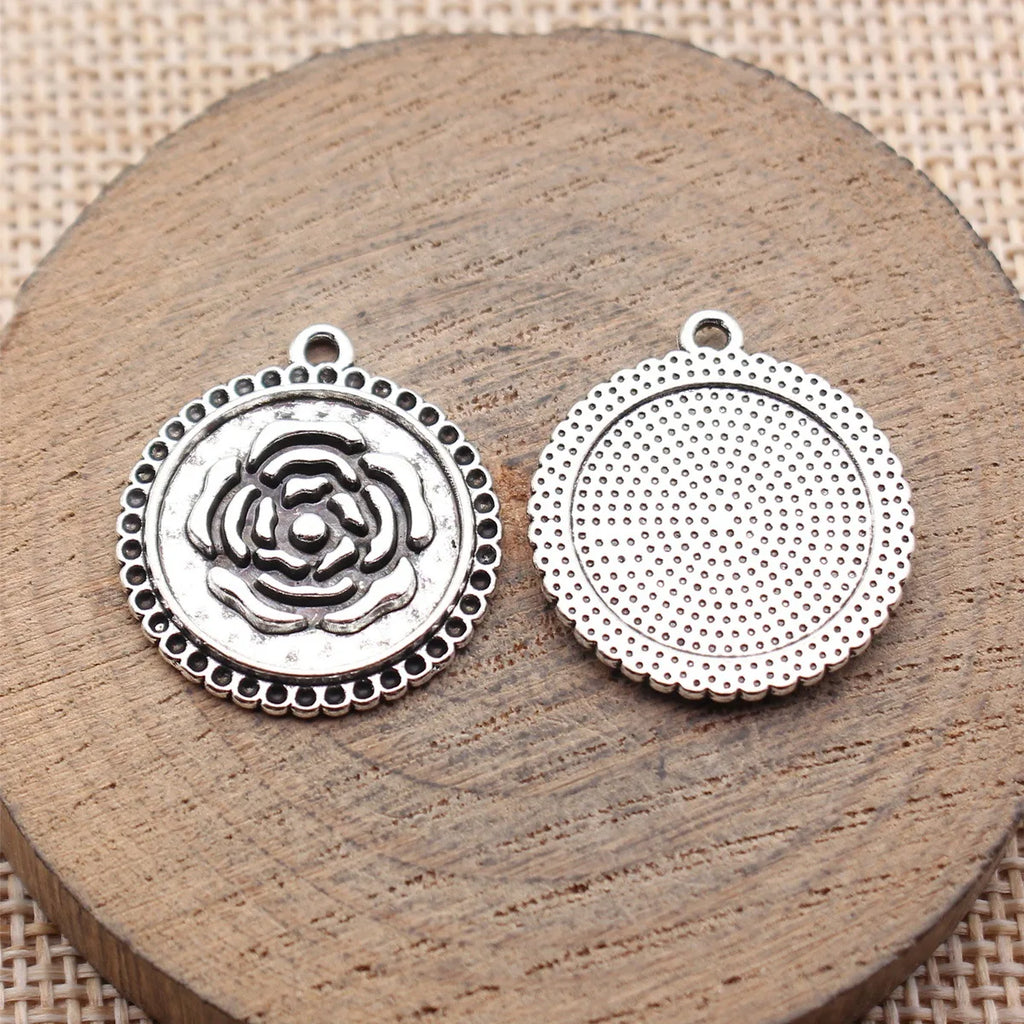 24x21mm 2.2g Antique Silver Zinc Alloy Round Rose Flower charm pendant for DIY necklace jewelry making