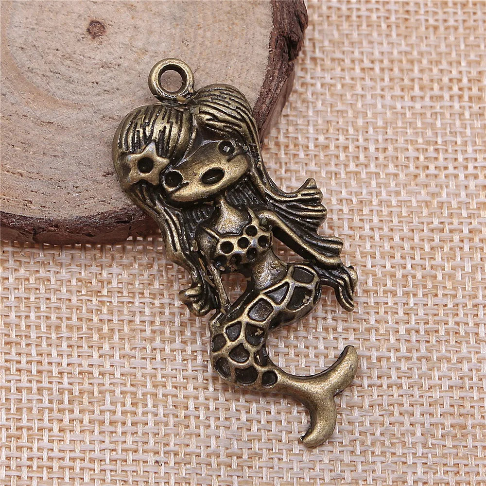 54x22mm 7.5g Multicolor Zinc Alloy Mermaid Charm Pendant for DIY Necklace Bracelet Jewelry Making