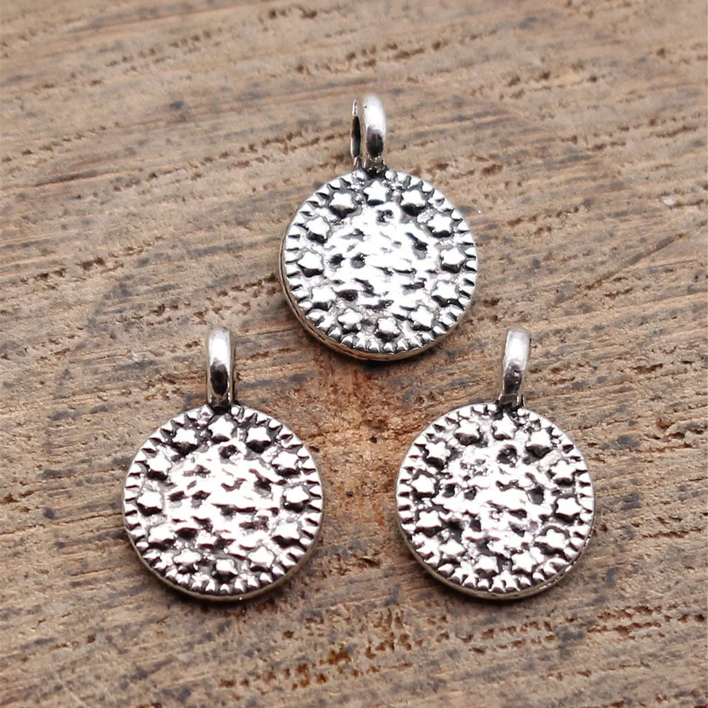 9.9x7.1mm 0.23g Antique Silver Zinc Alloy Dotted Small Round Disc Charm Pendant for DIY Jewelry