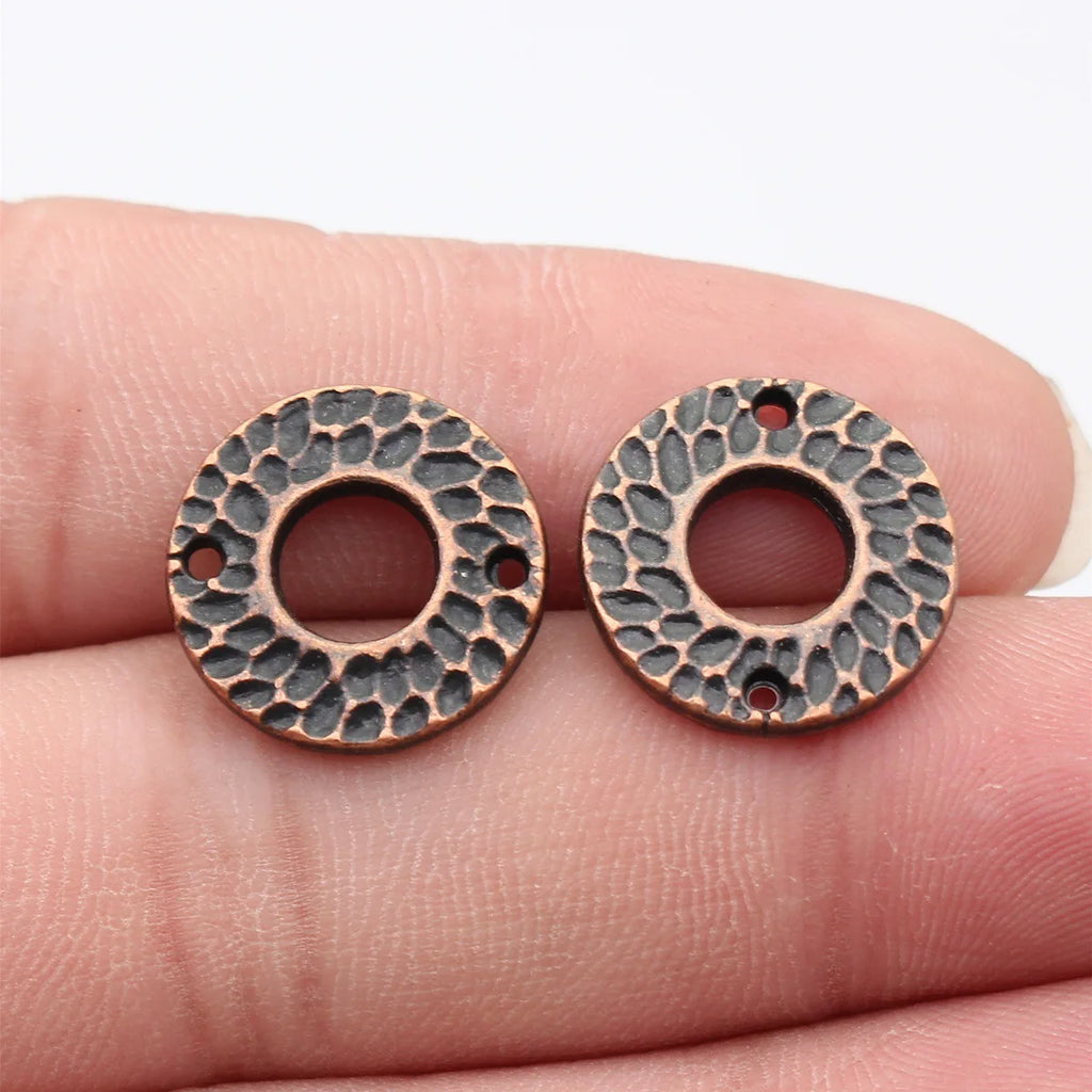 17x17mm 2.2g Antique Copper Zinc Alloy Hammered Round Ring Connector Charm for DIY Jewelry Making