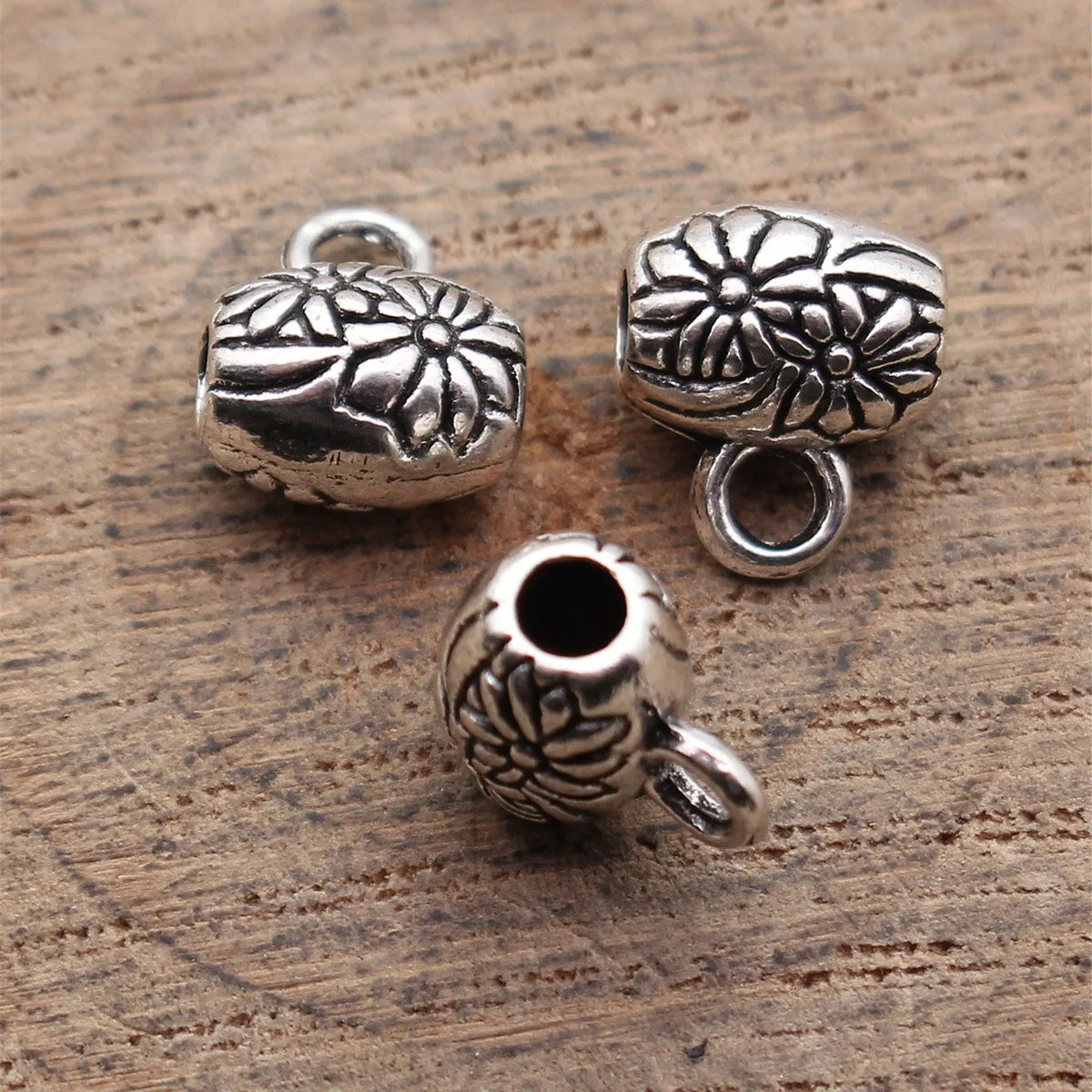 9.9x8.6x6.6mm 1.2g Antique Silver Zinc Alloy Flower Three-Hole Pendant Bail for DIY Jewelry Making