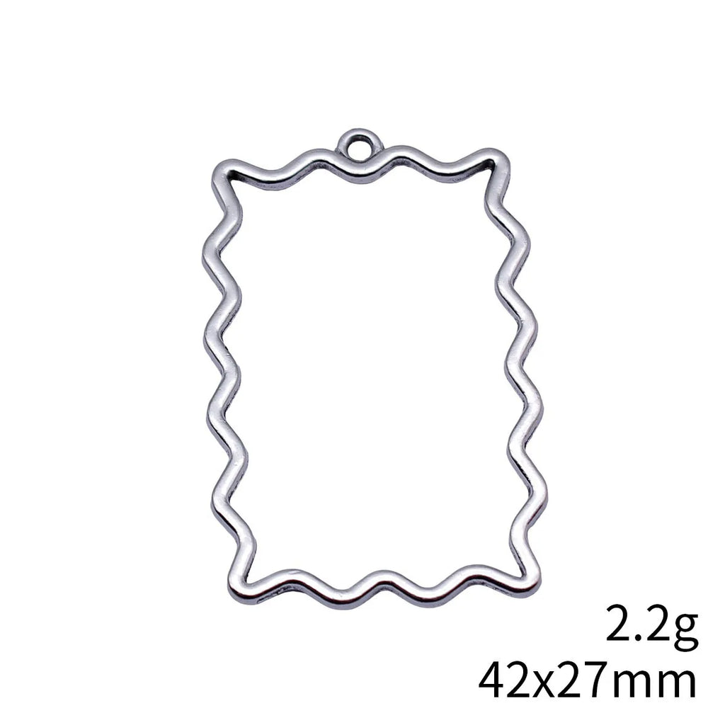 42x27mm 2.2g Multicolor Zinc Alloy Hollow Wavy Rectangle Frame Charm Pendant for DIY Earrings Jewelry