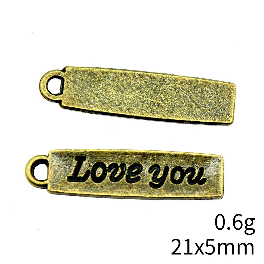 21x5mm 0.6g Antique Bronze Zinc Alloy LOVE YOU Charm Pendant for DIY Necklace Bracelet Jewelry Making