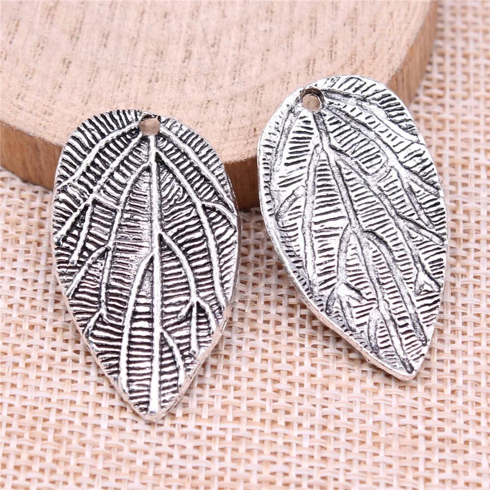35x21mm 3.8g Antique Silver Zinc Alloy Leaf Charm Pendant for DIY Necklace Bracelet Jewelry Making