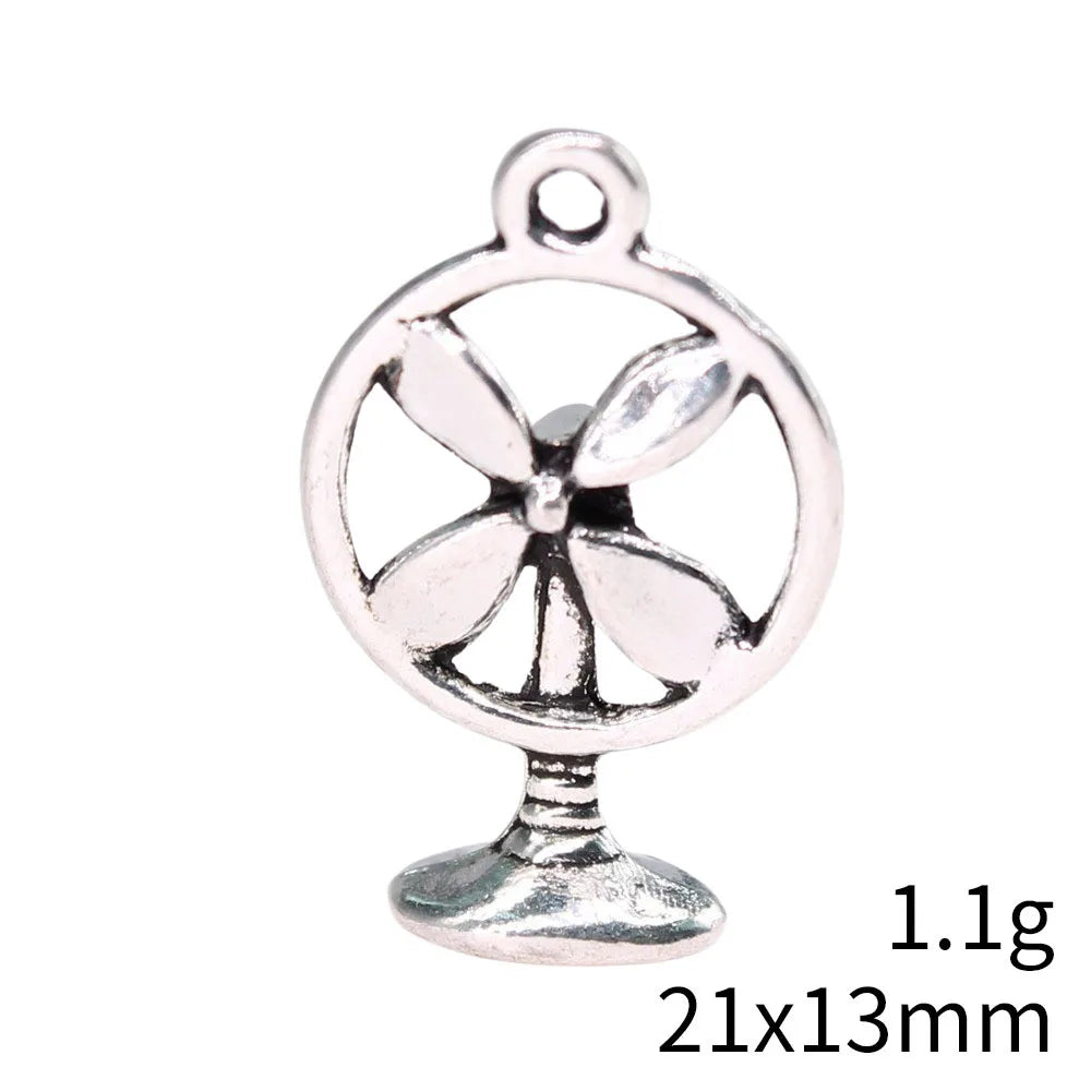 21x13mm 1.1g Antique Silver Zinc Alloy Electric Fan Charm Pendant for DIY Necklace Bracelet Making