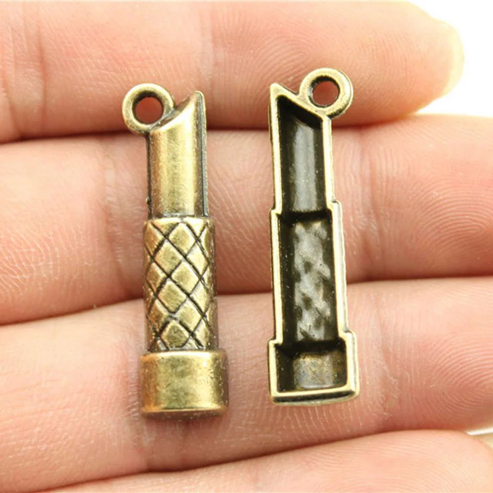 34x9mm 2.7g Antique Bronze Zinc Alloy Lipstick Charm Pendant for DIY Necklace Bracelet Making