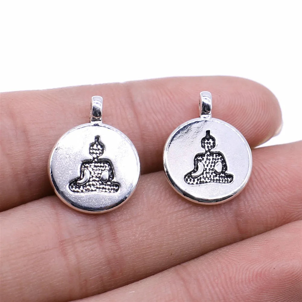 19x15mm 2g Multicolor Zinc Alloy Double Sided Buddha Charm Pendant for DIY Necklace Jewelry Making