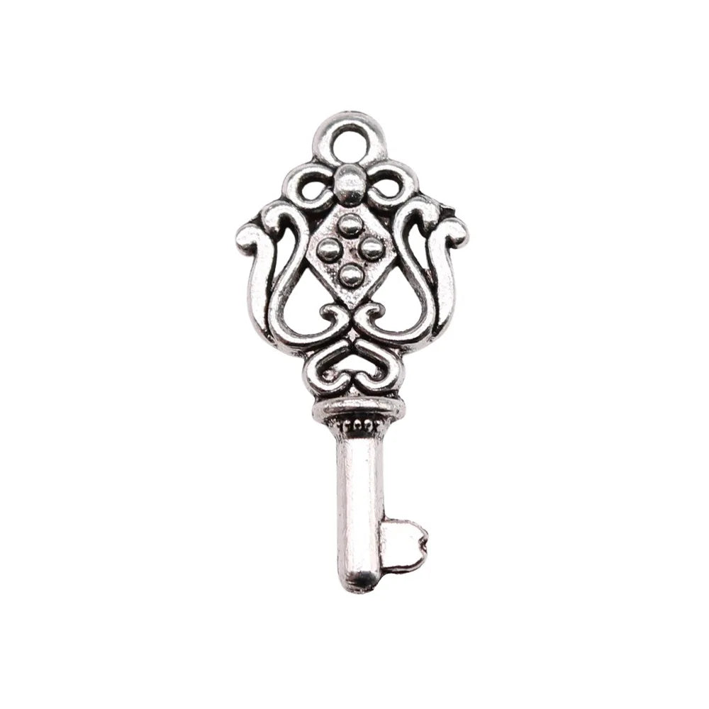 25x12mm 1.3g Antique Silver Zinc Alloy Key Charm Pendant for DIY Necklace Bracelet Making