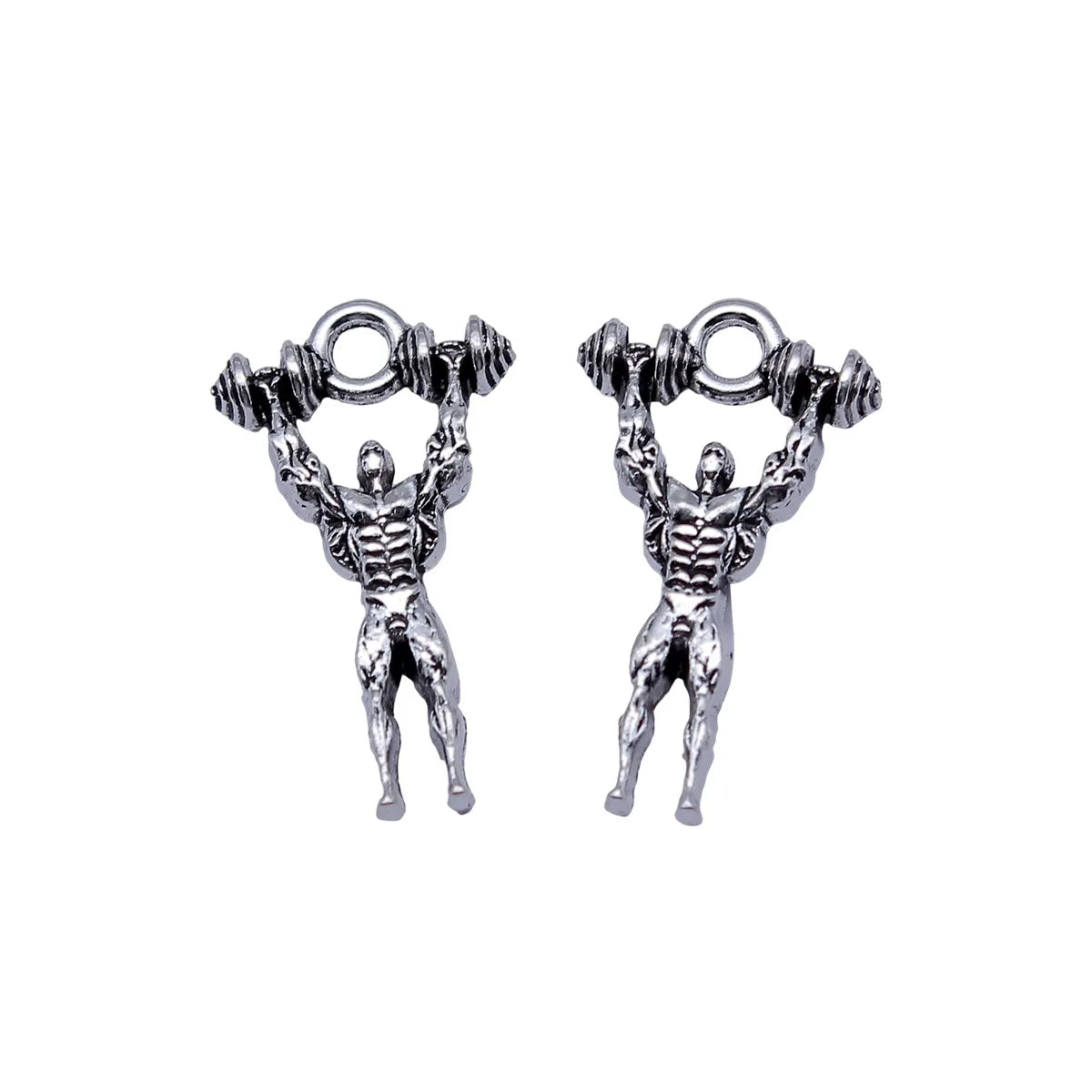 25x14mm 2.1g Antique Silver Zinc Alloy Fitness Muscular Man Dumbbell Double Sided Charm Pendant for DIY Jewelry
