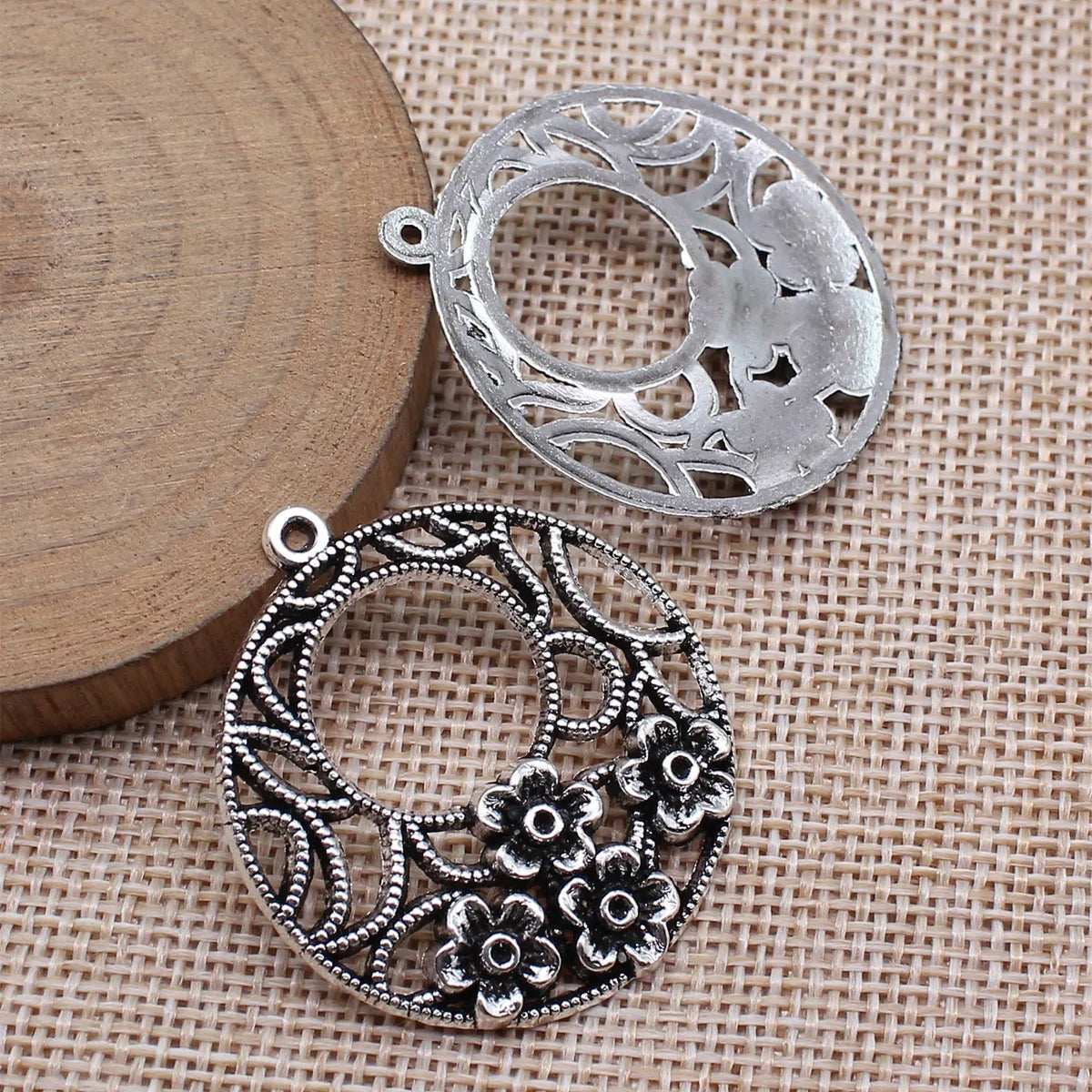 38x34mm 5.2g Multicolor Zinc Alloy Hollow Round Flower Earring Charms for DIY Earrings Jewelry Making