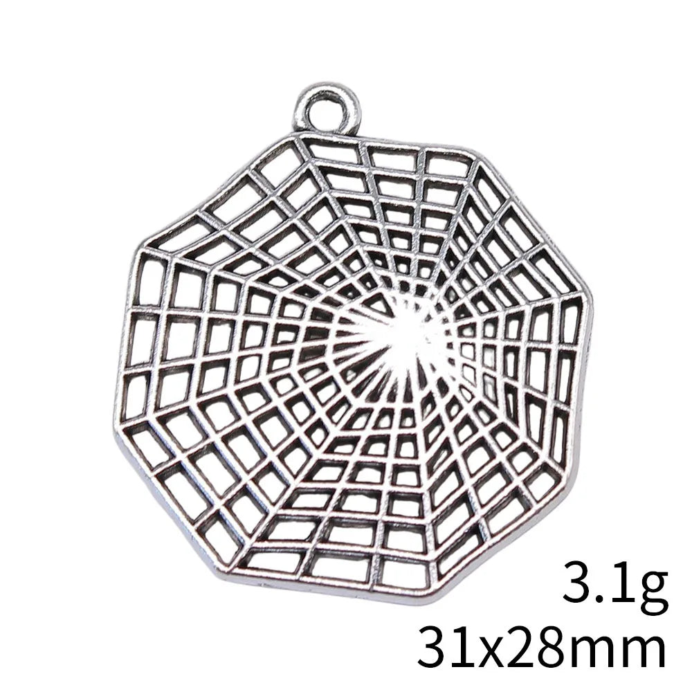 31x28mm 3.1g Multicolor Zinc Alloy Spider Web Charm Pendant for Halloween DIY Jewelry Making