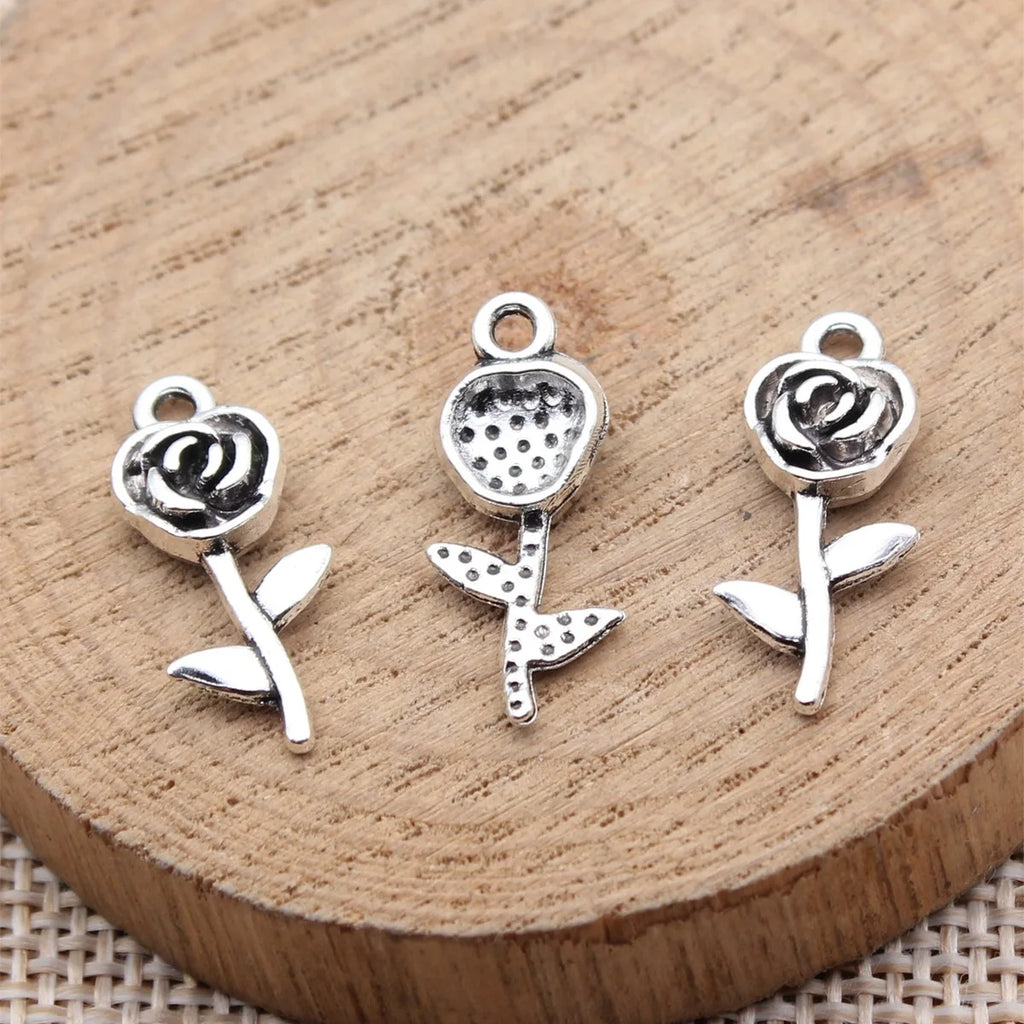 21x10mm 0.89g Antique Silver Zinc Alloy Flower charm pendant for DIY necklace bracelet jewelry making