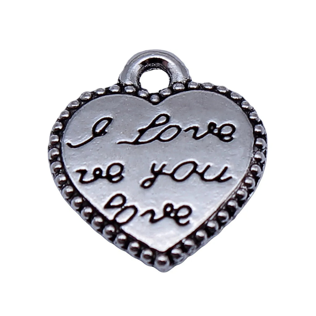 13x12mm 0.9g Antique Silver Zinc Alloy I LOVE YOU Heart Double Sided Charm Pendant for Necklace Bracelet DIY