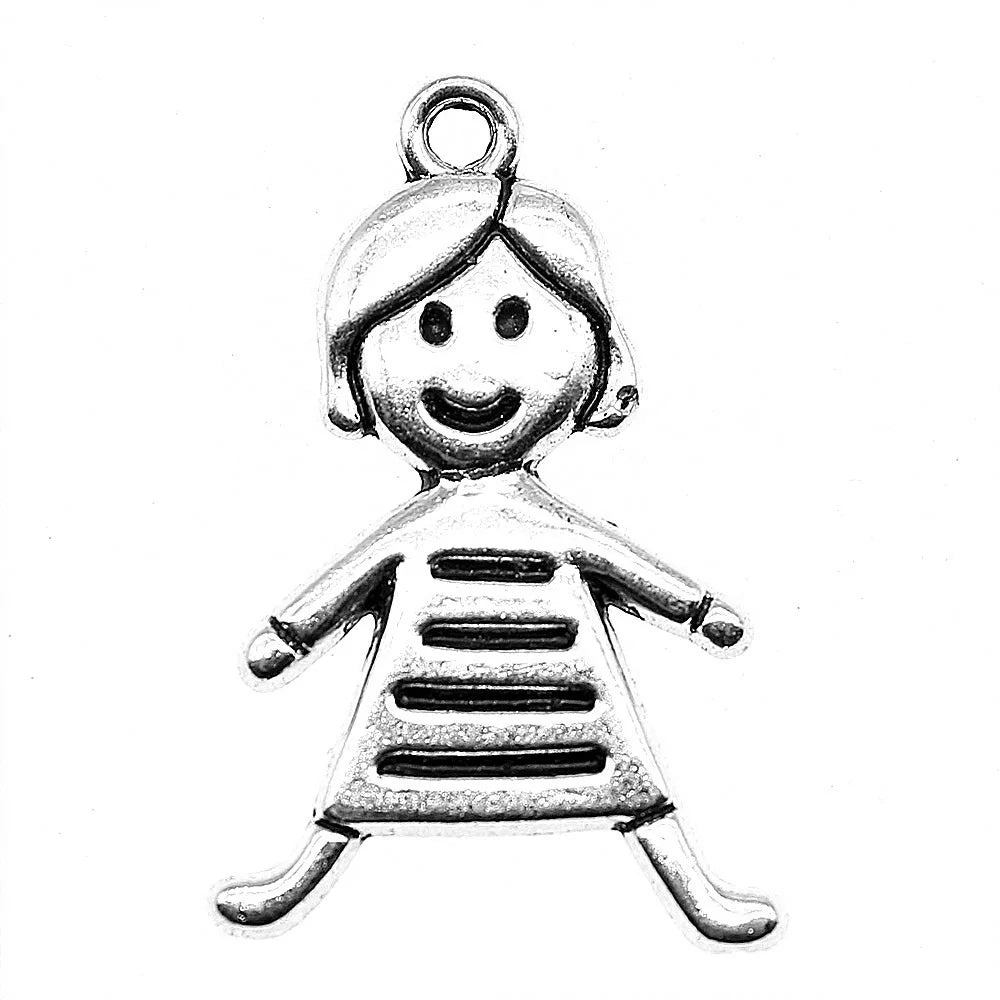 28x18mm 2.1g Antique Silver Zinc Alloy Little Girl Charm Pendant for Necklace Bracelet Making