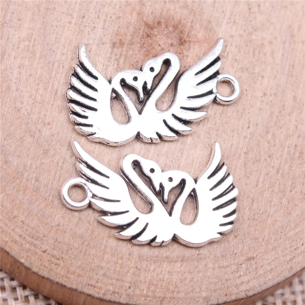 22x13mm 1.3g Antique Silver Zinc Alloy Double Swan Charm Pendant for DIY Necklace Jewelry Making
