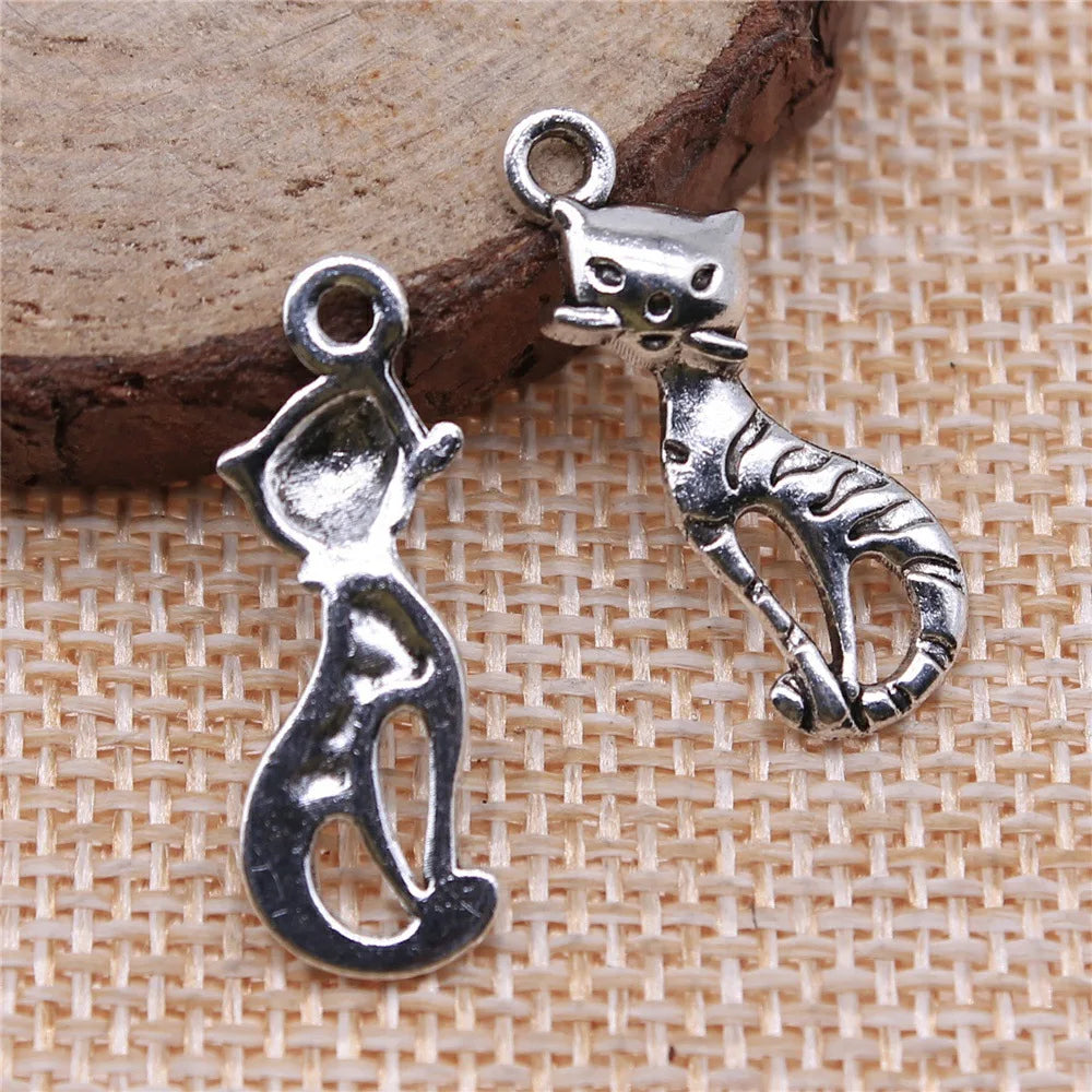 25x9mm 0.8g Antique Silver Zinc Alloy Cat Charm Pendant for DIY Necklace Bracelet Jewelry