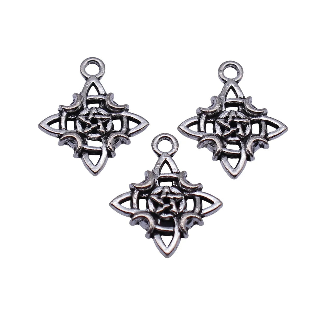 19x16mm 1.2g Antique Silver Zinc Alloy Moon Five Point Star Charm Pendant for DIY Celestial Jewelry