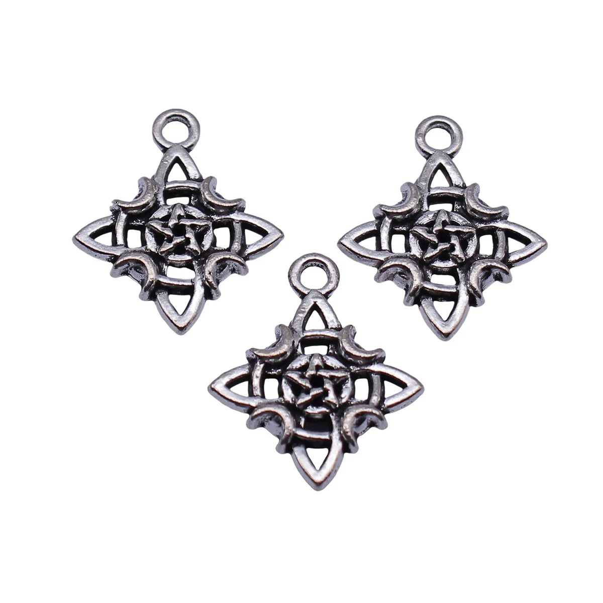19x16mm 1.2g Antique Silver Zinc Alloy Moon Five Point Star Charm Pendant for DIY Celestial Jewelry