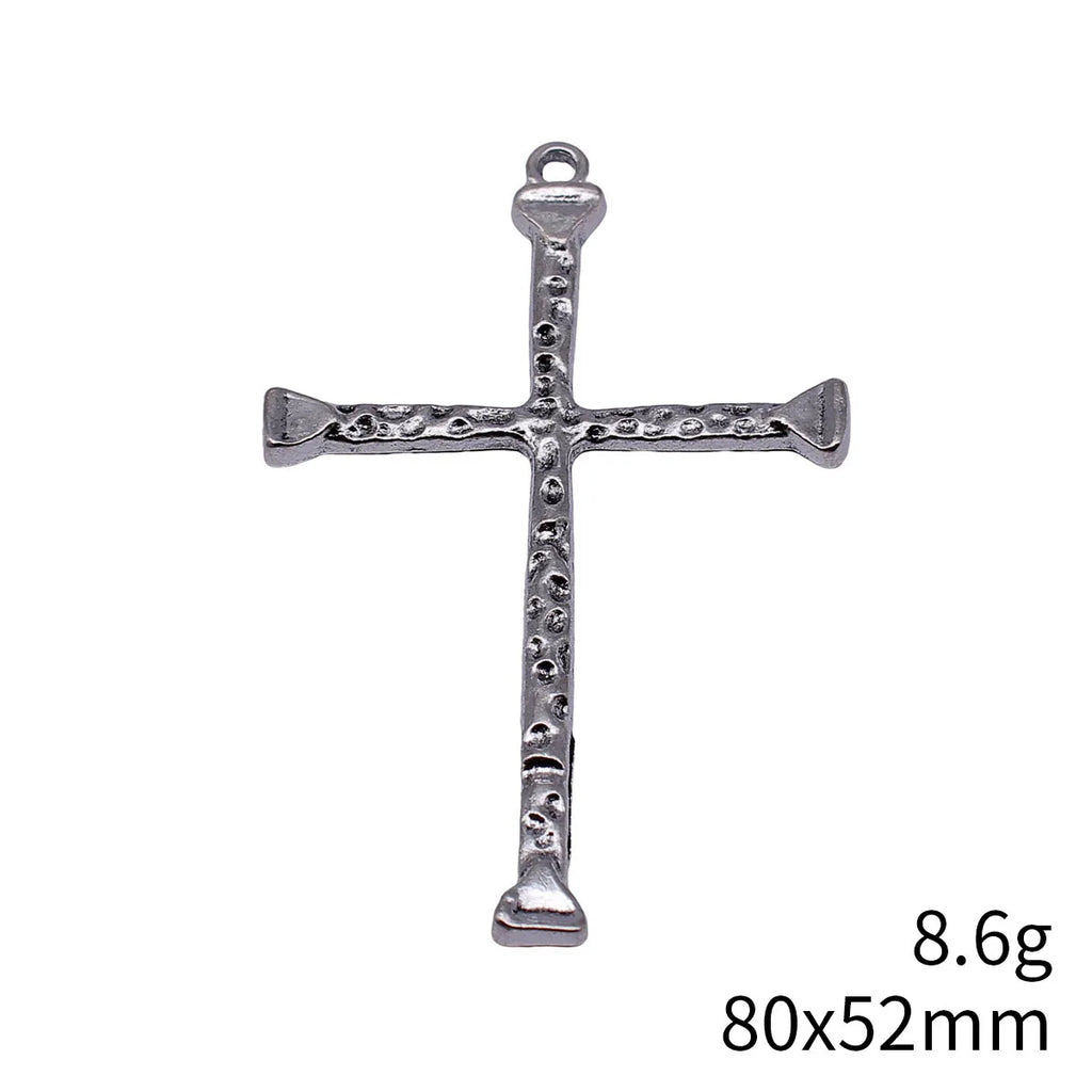 80x52mm 8.6g Antique Silver Zinc Alloy Hammered Cross Charm Pendant for DIY Necklace Jewelry Making