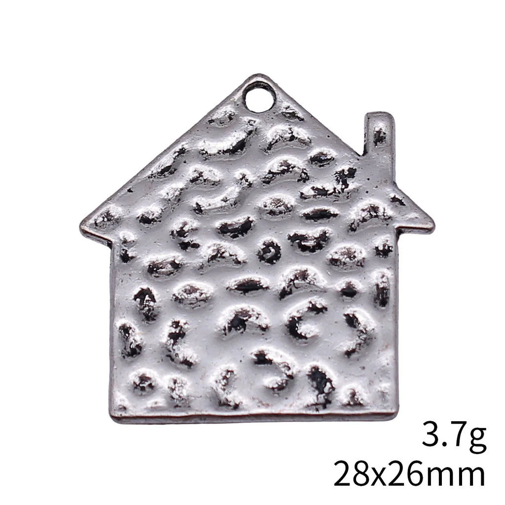 28x26mm 3.7g Antique Silver Zinc Alloy Hammered House Charm Pendant for DIY Necklace Bracelet Making