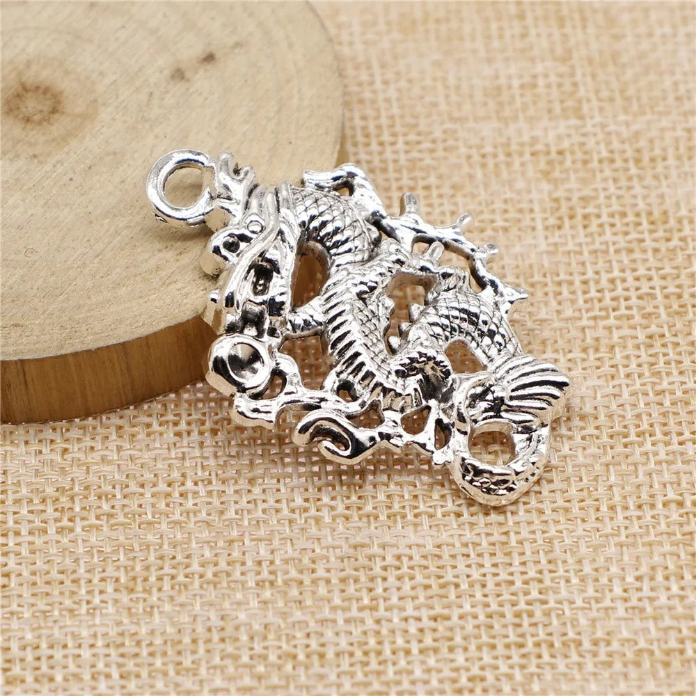 50x35mm 7.1g Antique Silver Zinc Alloy Dragon Charm Pendant for DIY Necklace Jewelry Making
