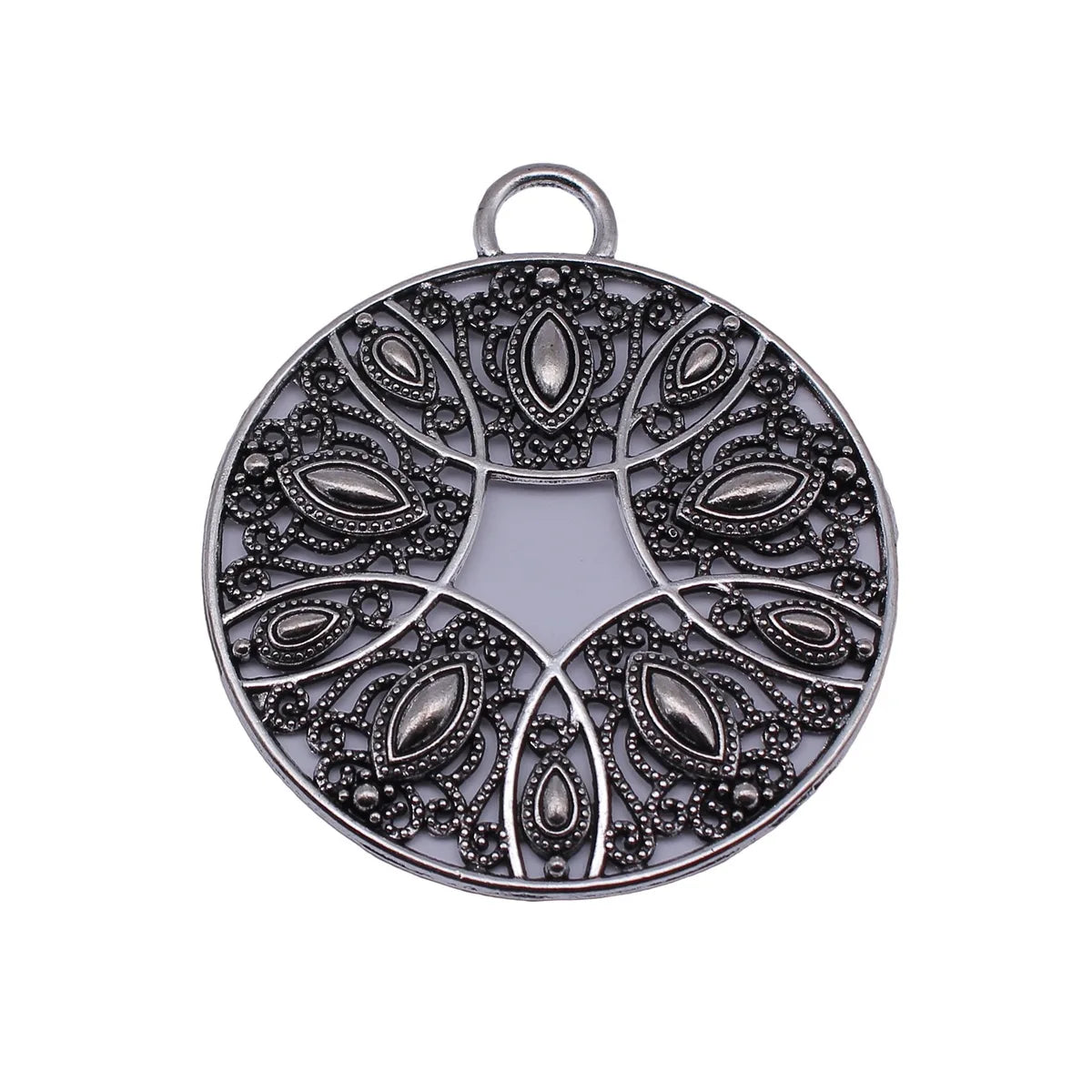 74x64mm 24.8g Antique Silver Zinc Alloy Openwork Floral Round Hollow Charm Pendant for DIY Necklace Jewelry