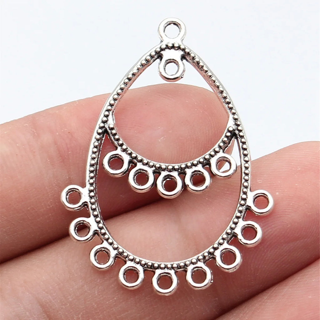 41x30mm 2.5g Antique Silver Zinc Alloy Layered Hollow Teardrop Earring Connector Charm for DIY Earrings