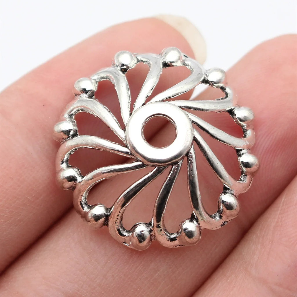 29x29x10mm 4.1g Antique Silver Zinc Alloy Hollow Flower Bead Cap Jewelry Findings for DIY Beadwork