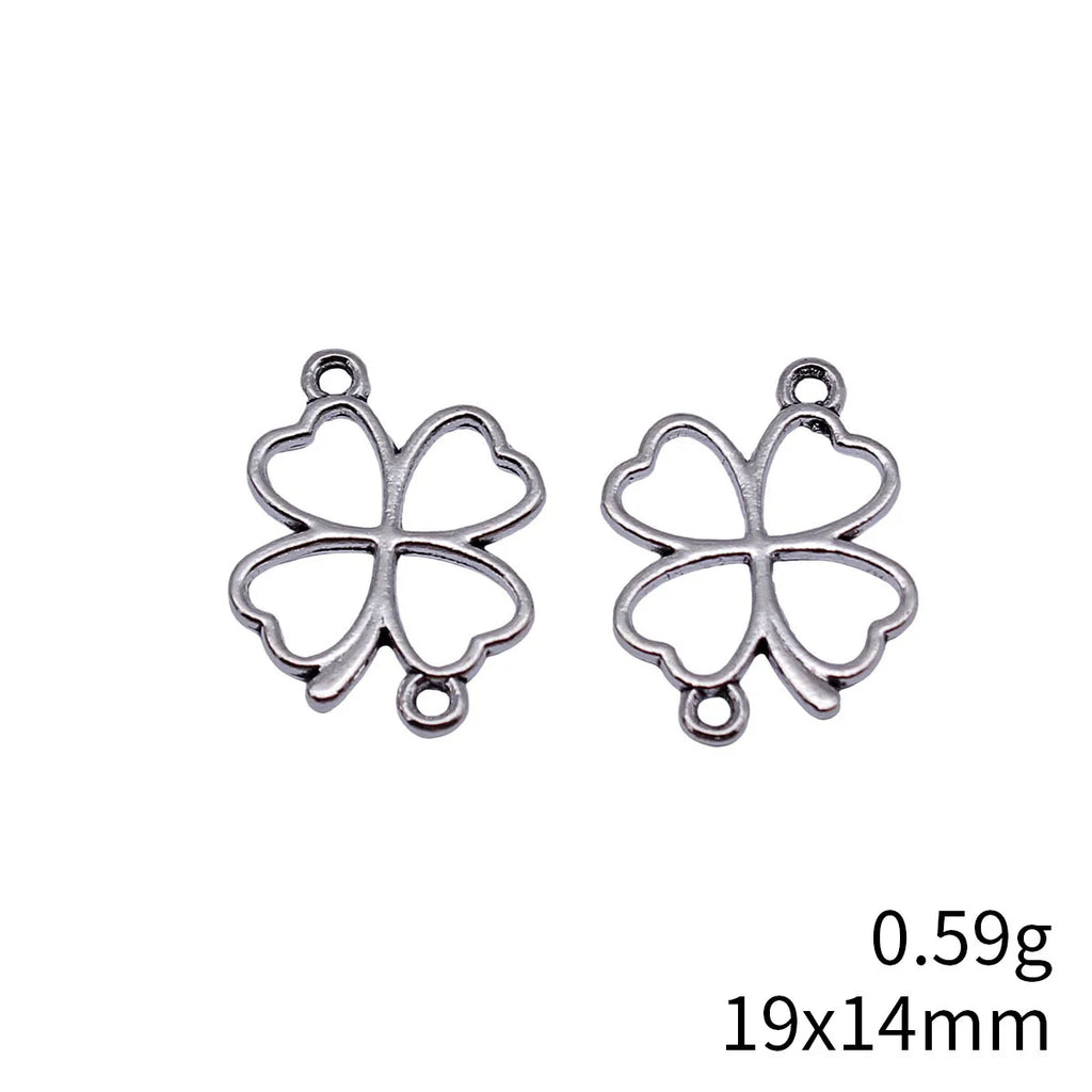 19x14mm 0.59g Multicolor Zinc Alloy Hollow Four Leaf Clover connector charm for DIY bracelet necklace making