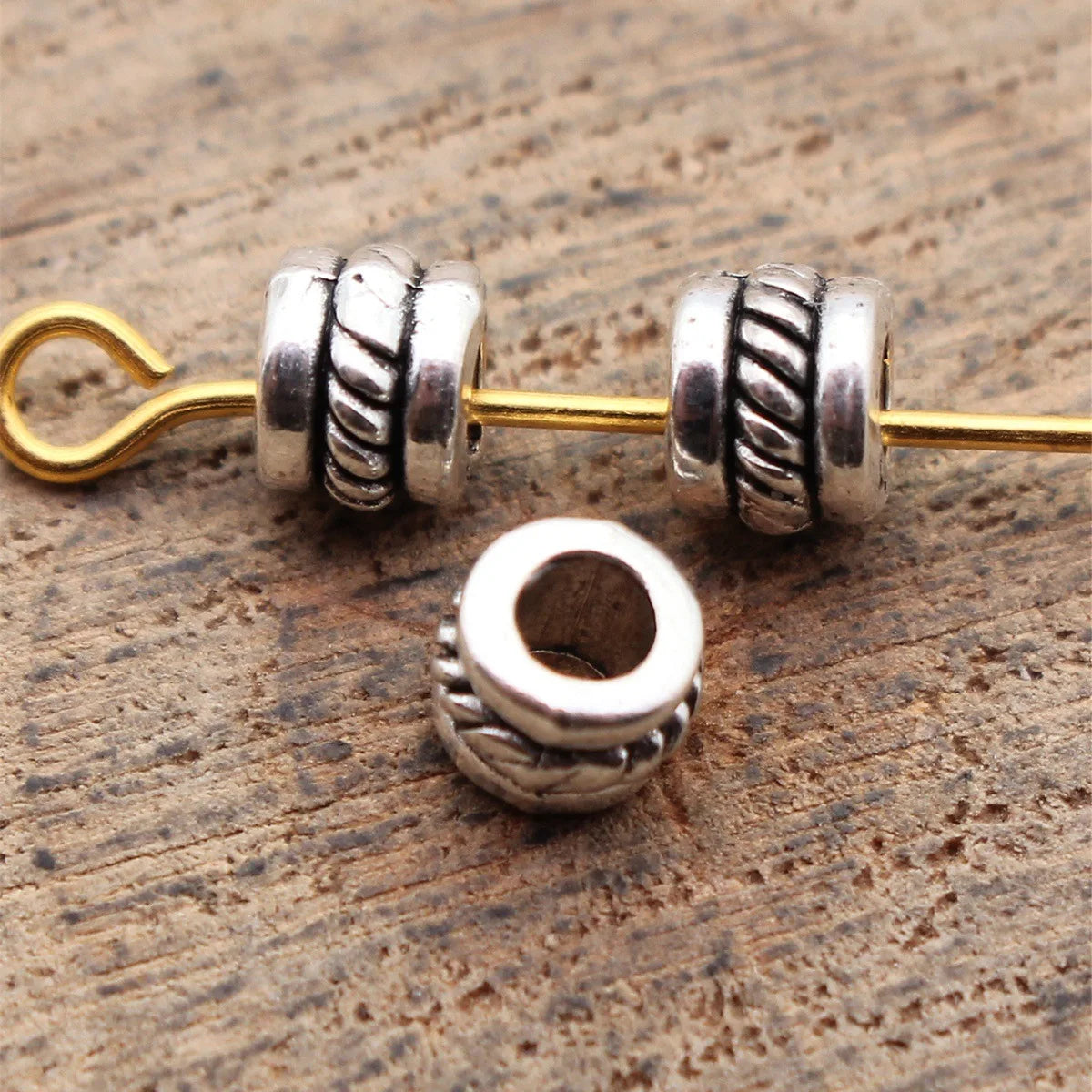 5x5x4.2mm 0.27g Antique Silver Zinc Alloy Rope Texture Spacer Beads for DIY Bracelet and Necklace Making
