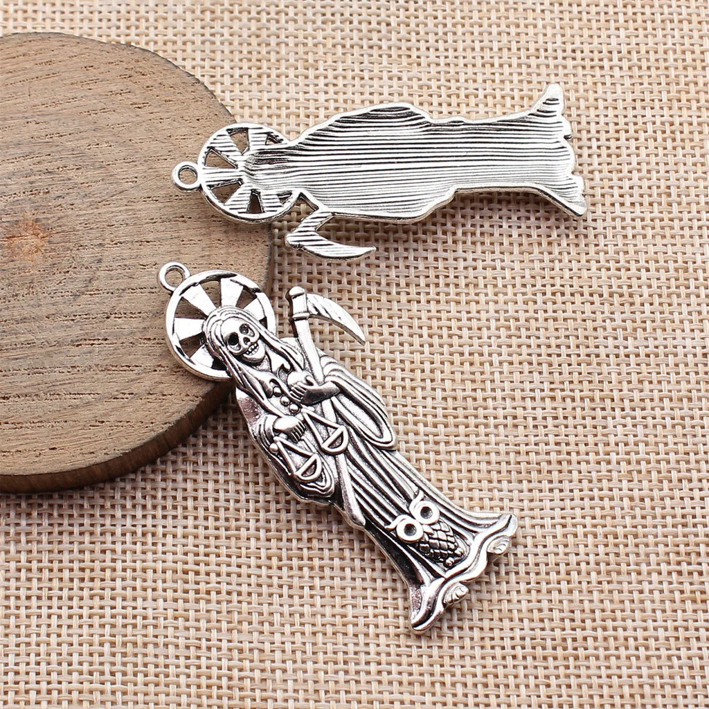 58x22mm 8.3g Antique Silver Zinc Alloy Owl Grim Reaper Cat Charm Pendant for DIY Gothic Jewelry Making