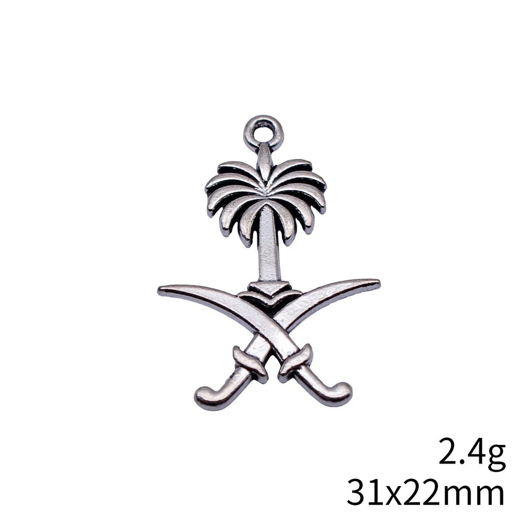 31x22mm 2.4g Antique Silver Zinc Alloy Saudi Arabia Emblem charm pendant for DIY jewelry making