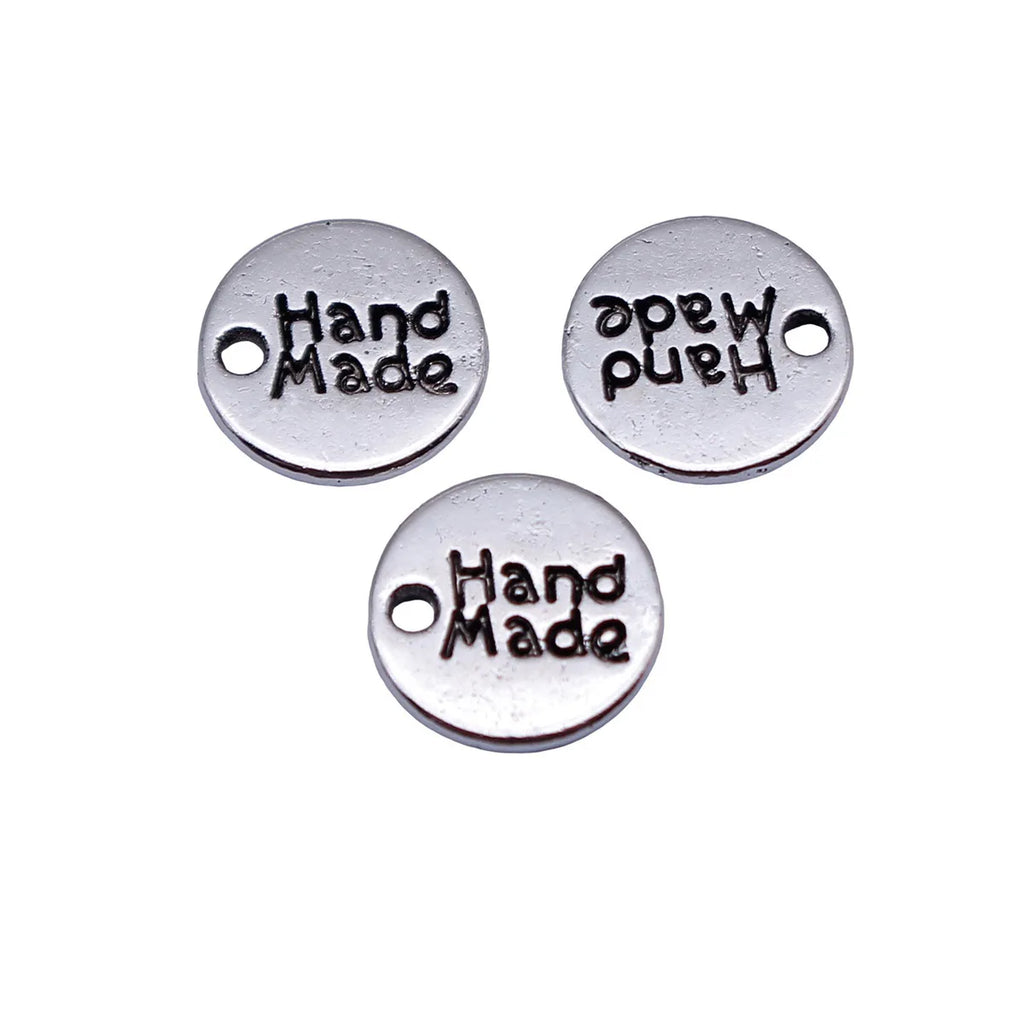 8.8x8.8mm 0.35g Antique Silver Zinc Alloy Round Hand Made Tag Charm Pendant for DIY Jewelry Labels