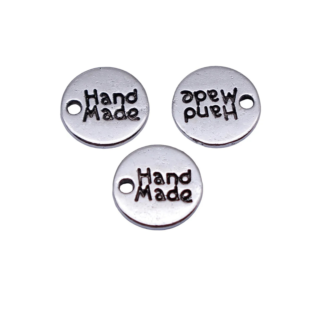 8.8x8.8mm 0.35g Antique Silver Zinc Alloy Round Hand Made Tag Charm Pendant for DIY Jewelry Labels