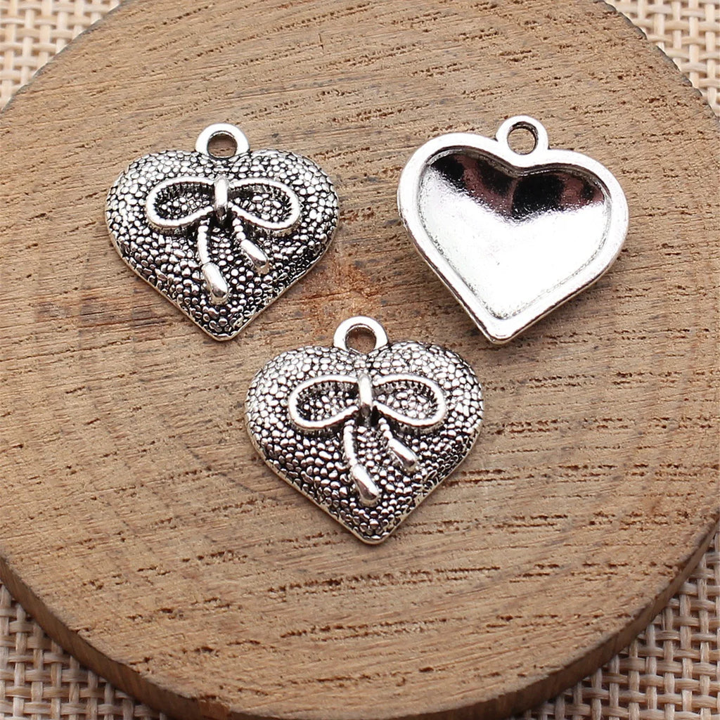18x18mm 2.1g Antique Silver Zinc Alloy Bowknot Heart Butterfly Charm Pendant for DIY Necklace Bracelet Jewelry