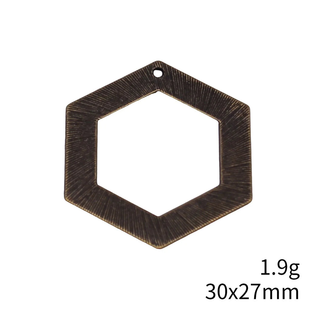 30x27mm 1.9g Antique Bronze Zinc Alloy Textured Hollow Hexagon Frame Charm Pendant for DIY Jewelry