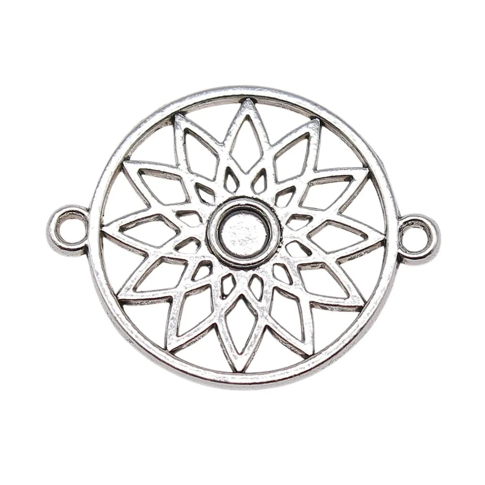 33x27mm 3.1g Antique Silver Zinc Alloy Dreamcatcher Connector Charm for DIY Earrings Jewelry Making