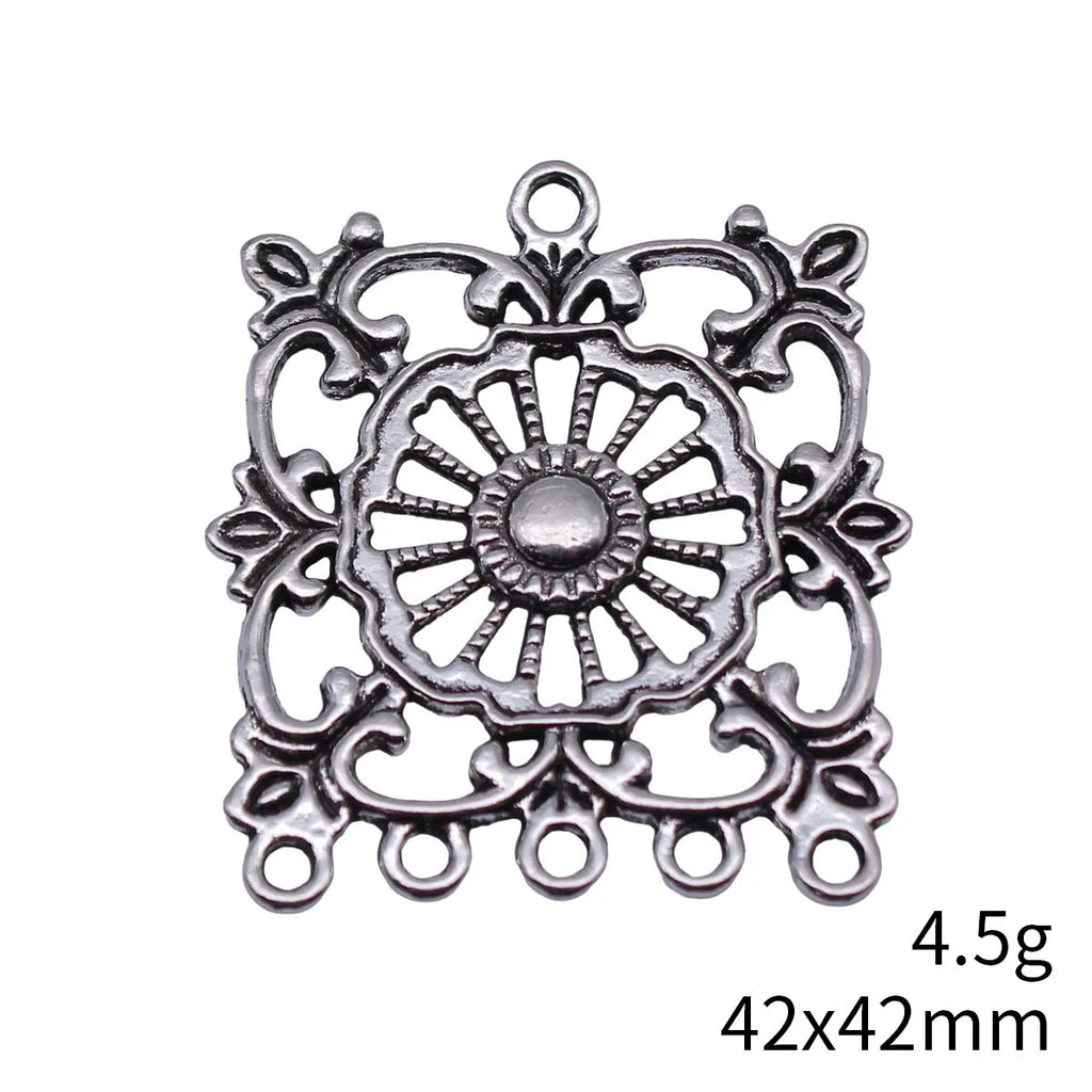 42x42mm 4.5g Multicolor Zinc Alloy Hollow Floral Square Earring Connector Charm for DIY Earring Making