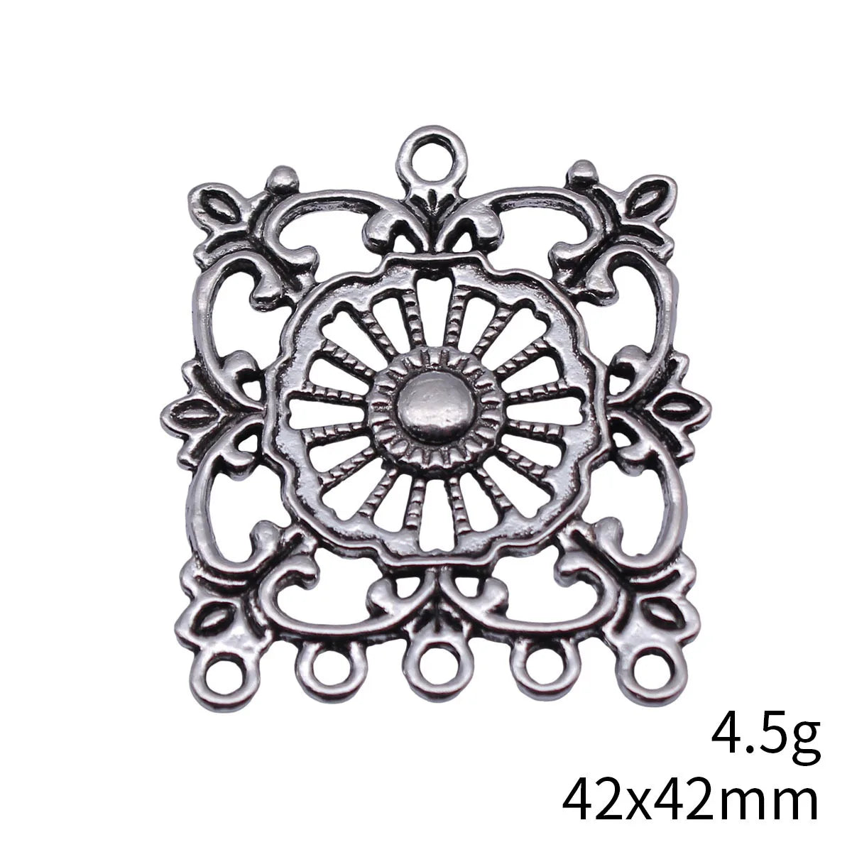 42x42mm 4.5g Multicolor Zinc Alloy Hollow Floral Square Earring Connector Charm for DIY Earring Making
