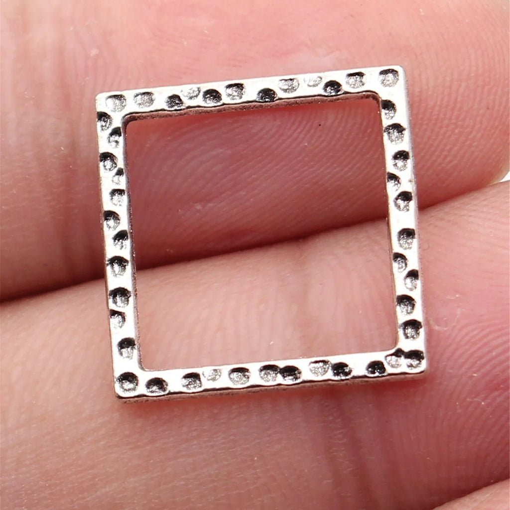 17x17mm 1.1g Multicolor Zinc Alloy Hammered Hollow Square Frame Charm Pendant for DIY Earrings