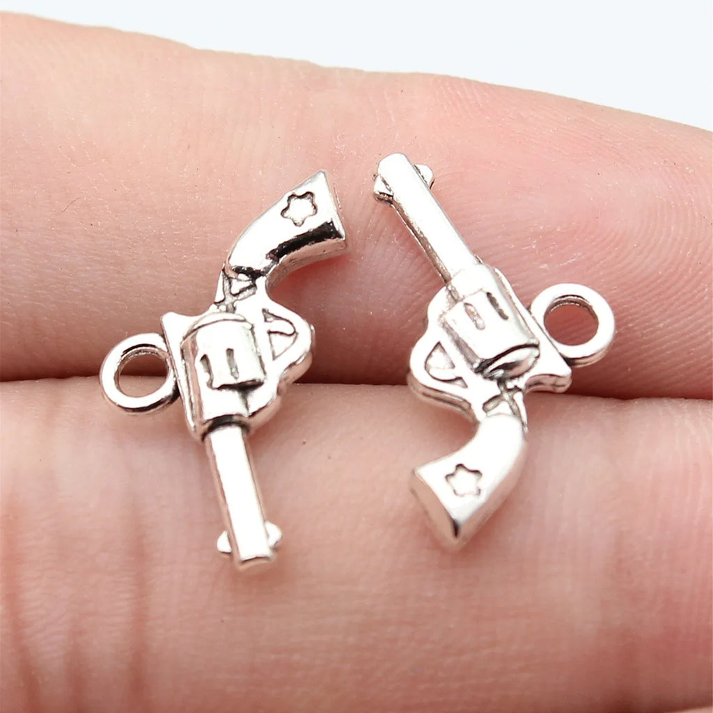 11x22mm 1.1g Antique Silver Zinc Alloy Pistol Charm Pendant for DIY Necklace Bracelet Making