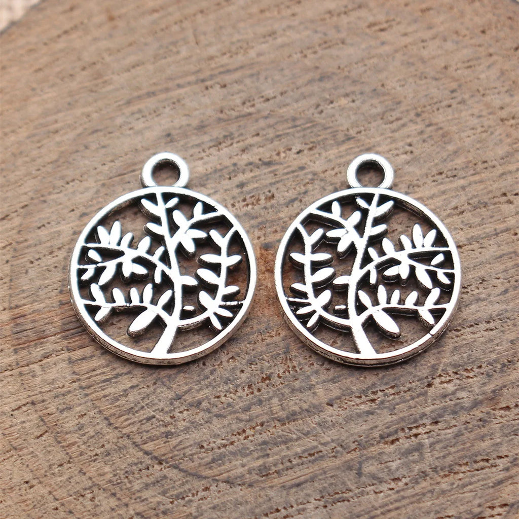 18x15mm 0.91g Antique Silver Zinc Alloy Hollow Round Tree Charm Pendant for DIY Necklace Bracelet