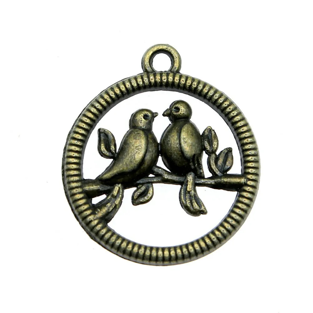 23x20mm 2.1g Antique Bronze Zinc Alloy Pair Birds Charm Pendant for DIY Necklace Bracelet Jewelry