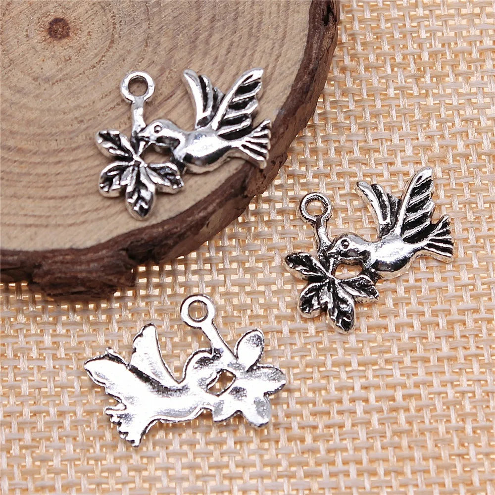 15x20mm 1.3g Multicolor Zinc Alloy Dove Olive Branch Charm Pendant for Necklace Bracelet Jewelry