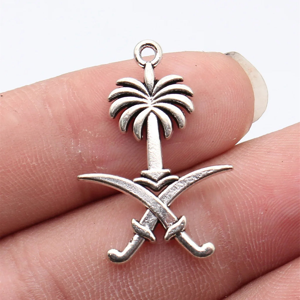 31x22mm 2.4g Antique Silver Zinc Alloy Saudi Arabia Emblem charm pendant for DIY jewelry making