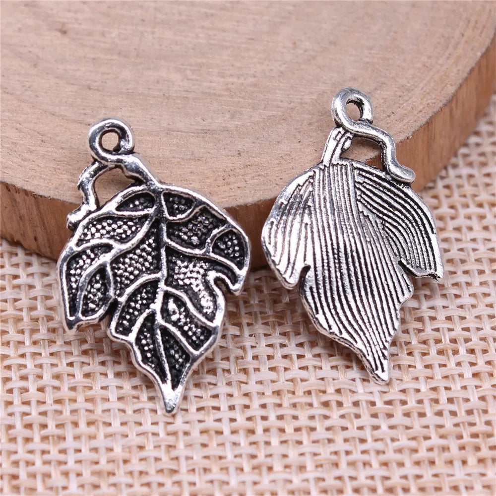26x17mm 1.4g Antique Silver Zinc Alloy Leaf Charm Pendant for DIY Necklace Bracelet Jewelry Making