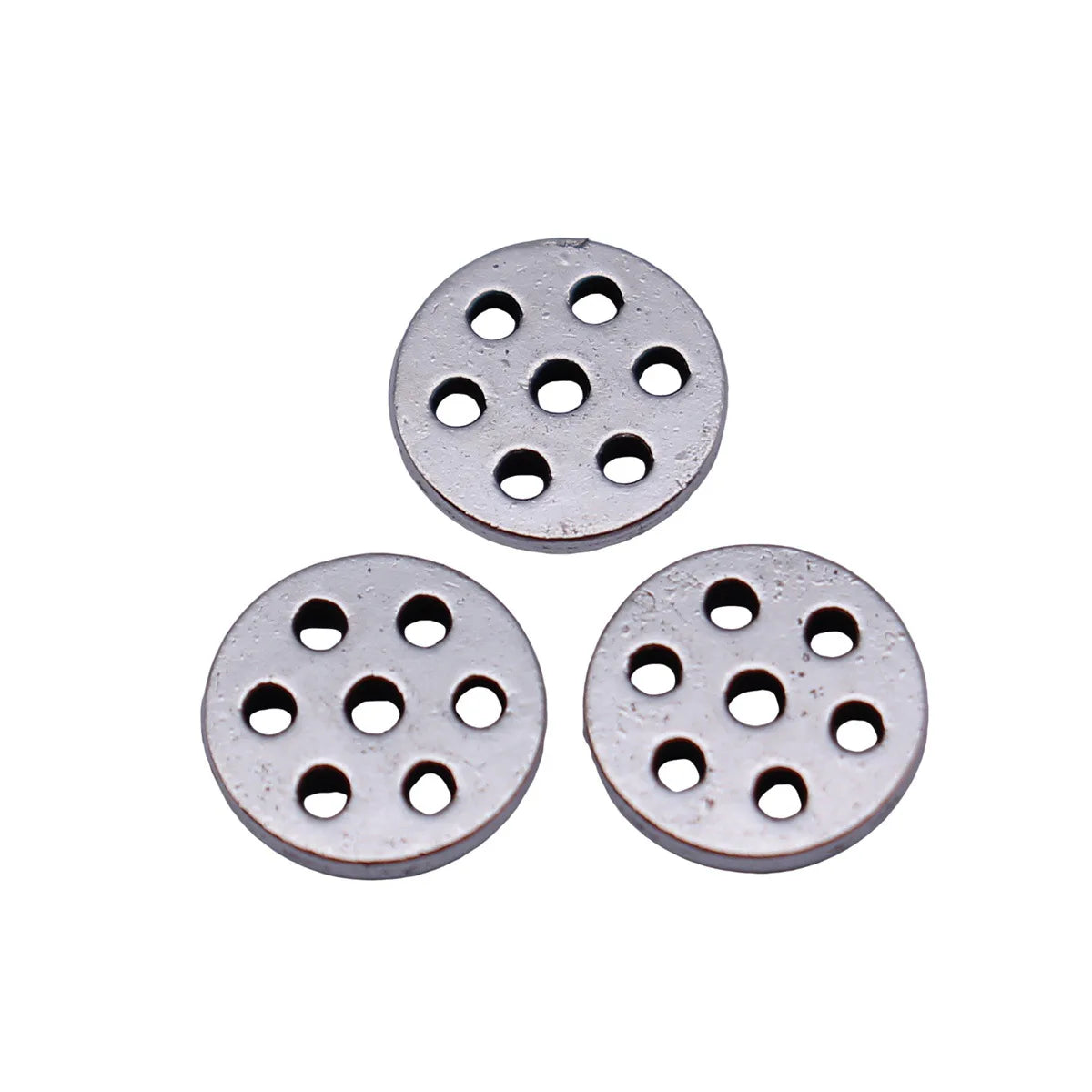 7.6x7.6x1.1mm 0.27g White K Tone Blackened Zinc Alloy Multi Hole Round Disc Jewelry Findings for DIY Earrings