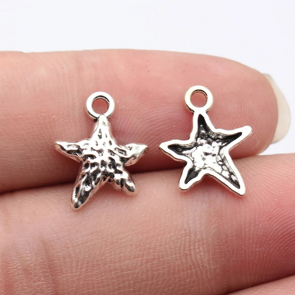 15x13mm 0.7g Antique Silver Zinc Alloy Hammered Starfish Charm Pendant for Necklace Jewelry Making